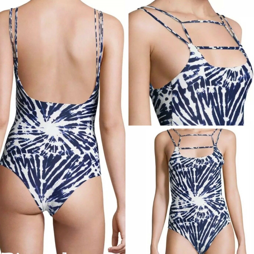 Mikoh Navy and White Tie-Dye One Piece Swimsuit